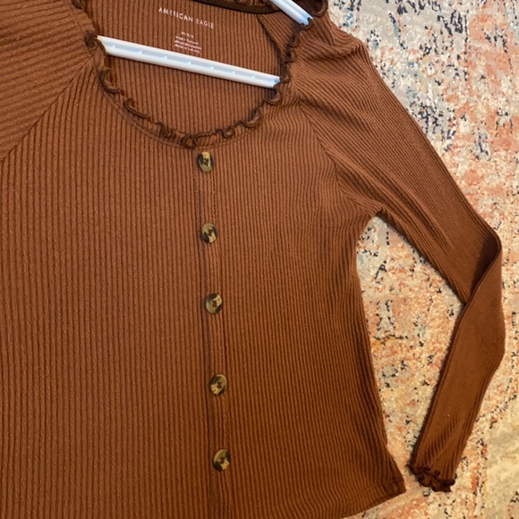 Long Sleeve Rib Knit Button Front Top - Picture 3 of 3